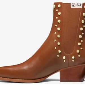 MICHAEL Michael Kors Gold Studded Tan Ankle Boots